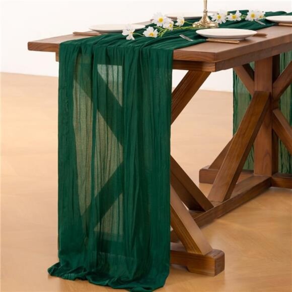 Emerald Green Cheesecloth Table Runner Fall Thanksgiving Boho Rustic Gauze - Picture 4 of 7